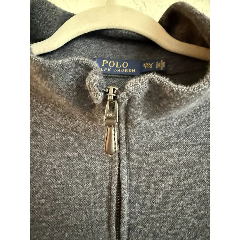Polo Ralph Lauren Sweater Mens 2XL Gray Cotton Quarter Zip Mock Neck Estate Rib